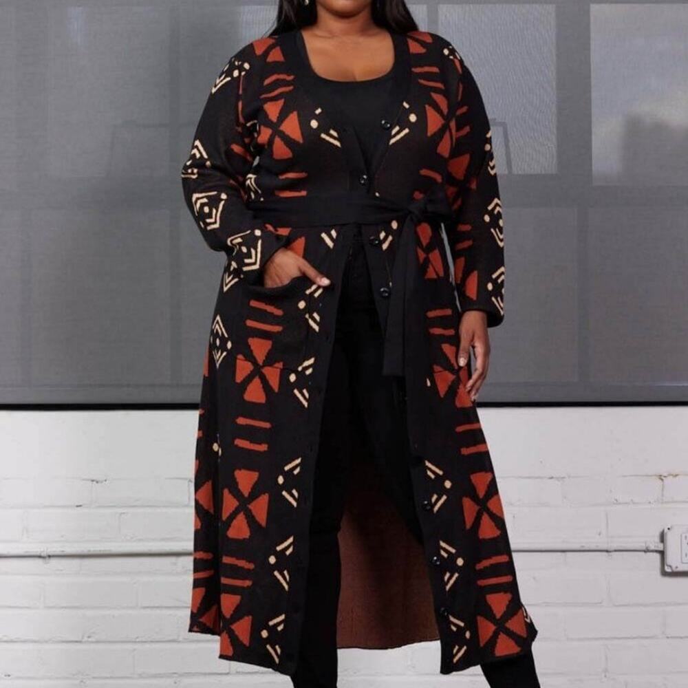D'IYANU Aisha Women's African Print Cardigan (Natural Mudcloth) NWT